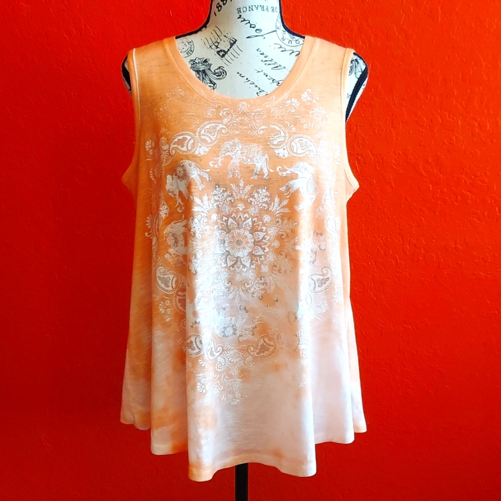 Style & Company Boho Mandala Burn Out Orange Tank Top Size Medium NWOT